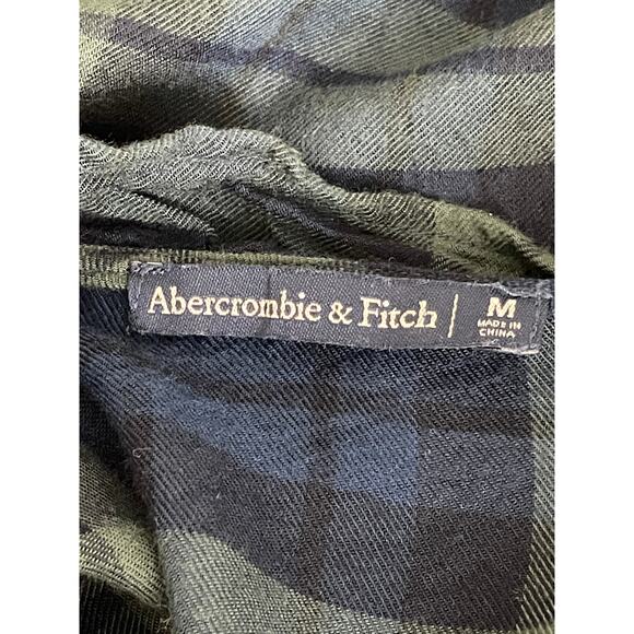 Abercrombie & Fitch Plaid Ruffle Blouse Navy Green V Neck Ruffle Front Medium - Picture 5 of 6